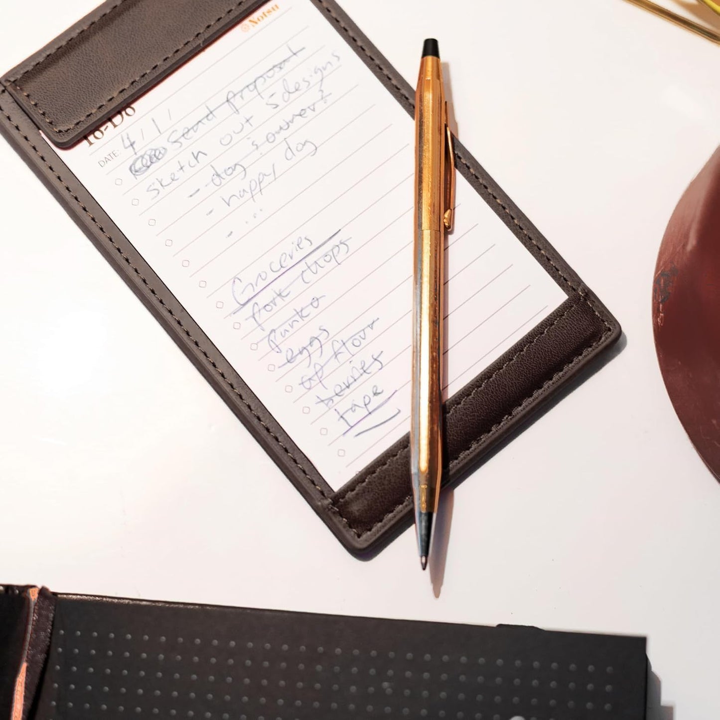 Note Card Holder – Dark Brown Vegan Leather with Magnetic Closure (Includes 25 Cards)
