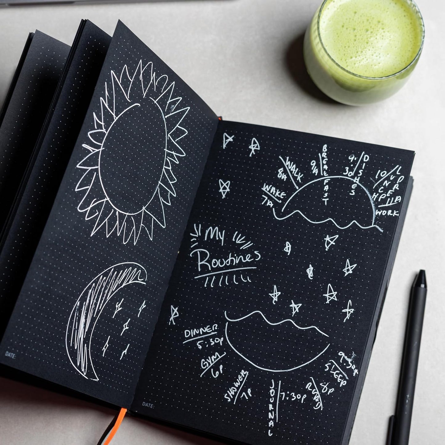 Pitch Black Dot Grid Notebook A5 – 160 Black Pages, 150gsm, Vegan Leather | Notsu