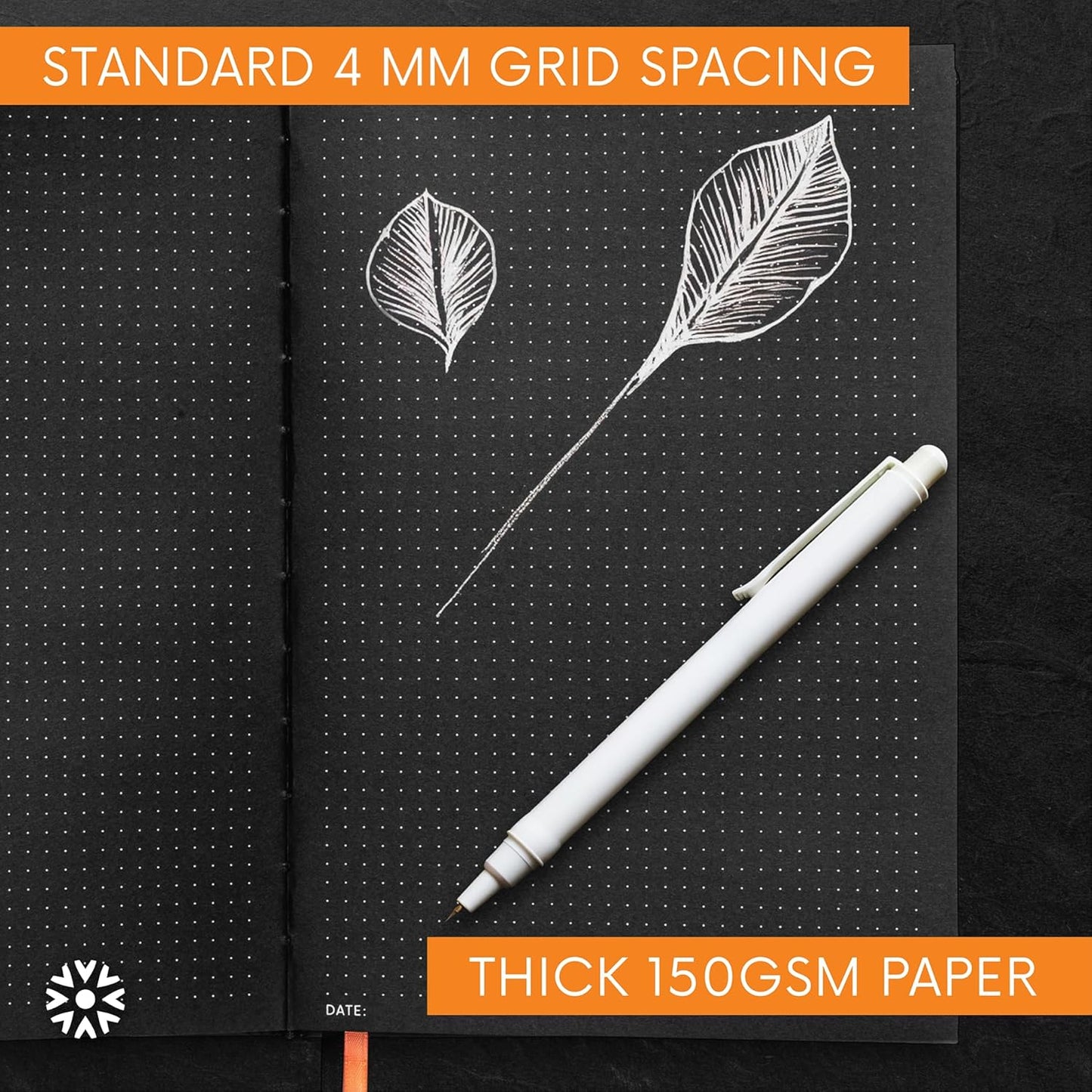 Pitch Black Dot Grid Notebook A5 – 160 Black Pages, 150gsm, Vegan Leather | Notsu