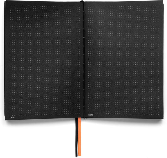 Pitch Black Dot Grid Notebook A5 – 160 Black Pages, 150gsm, Vegan Leather | Notsu