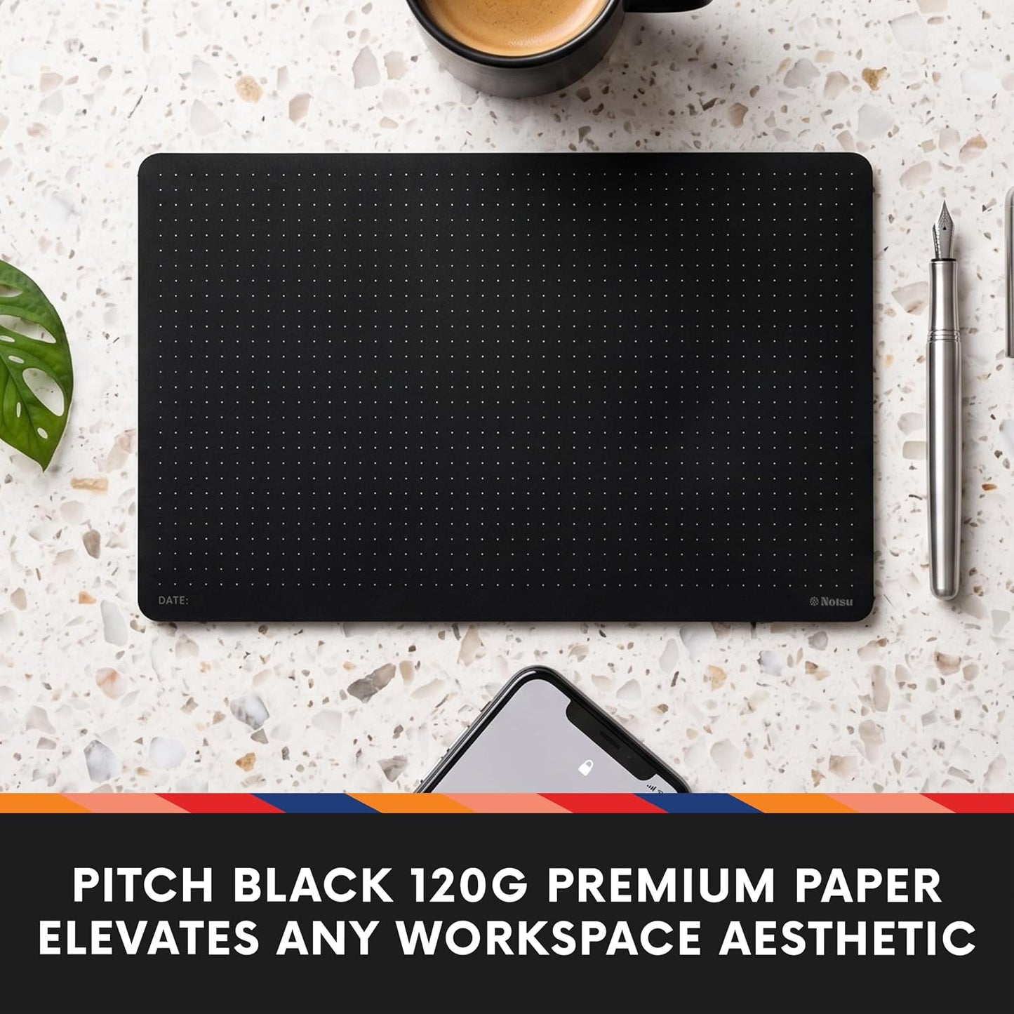 Black Paper Dotted Desk Notepad 2 Pack, 5.5" x 8.5"