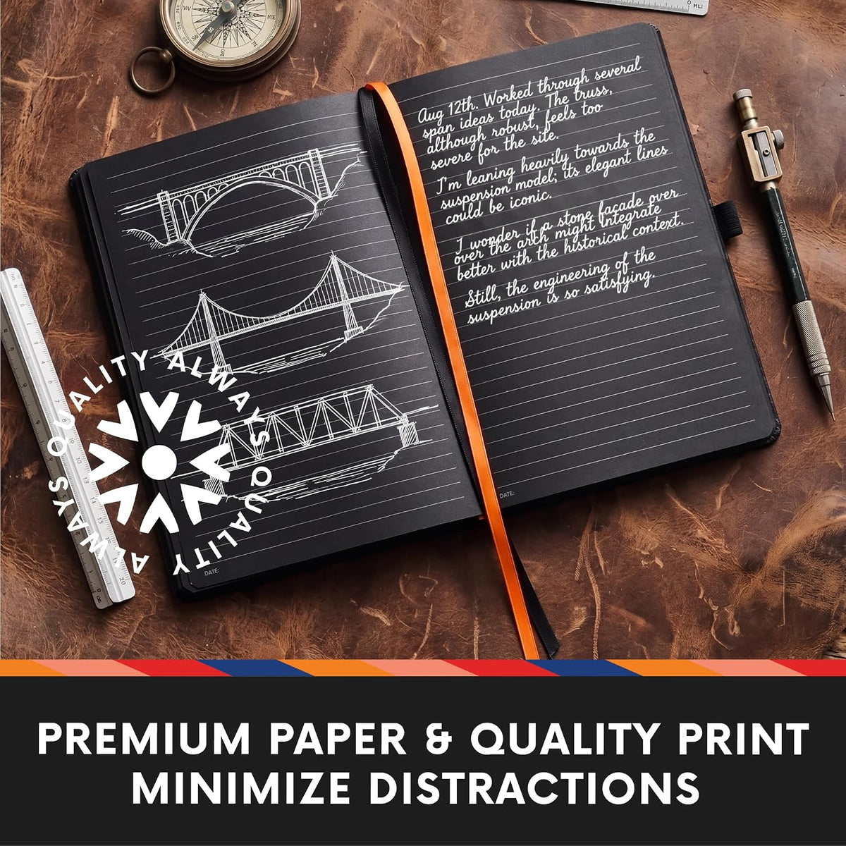 Notsu Pitch Black Lined Paper Notebook B5 Minimalist Ruled Journal