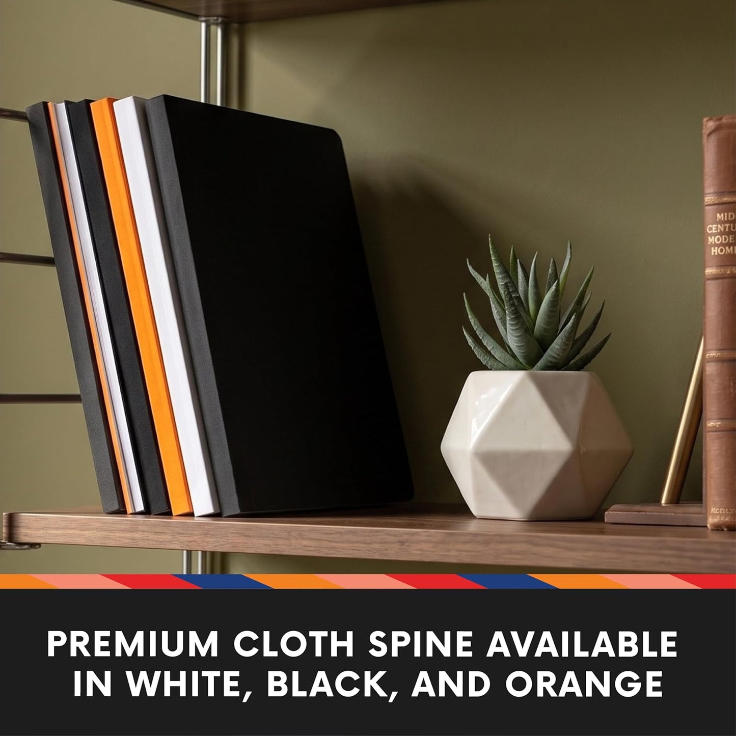 Dot Grid Lay Flat Notebook Variety 3-Pack | 6" x 8.5", 120gsm, 160 Pages, Smyth Sewn – Black, White & Orange