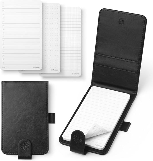 3x5 Pocket Notepad Holder | Black Vegan Leather Mini Notebook Cover