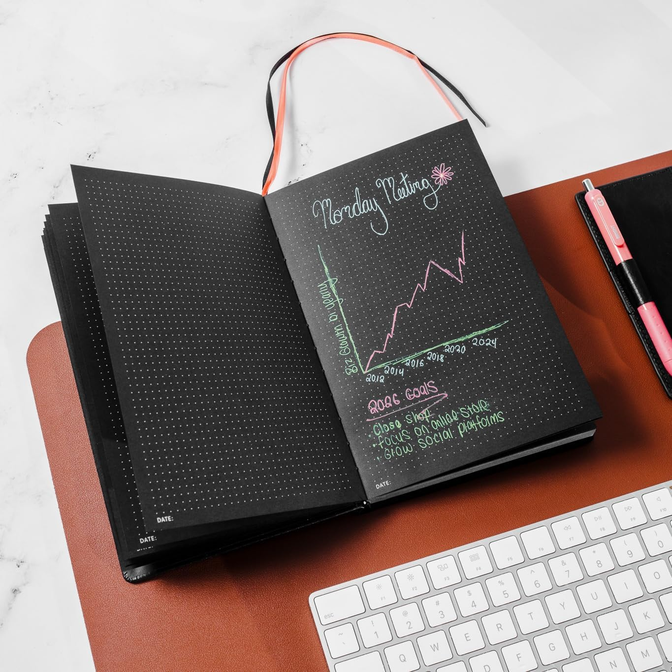 Notsu Black Paper Dotted Journal | B5 Dot Grid Notebook | 160 Pages 150gsm | Vegan Leather