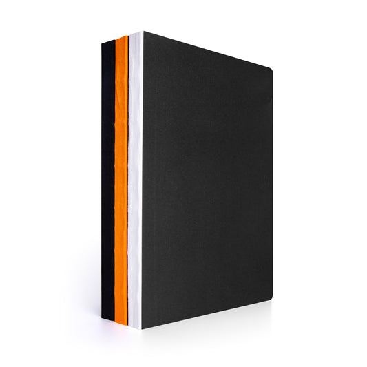 Dot Grid Lay Flat Notebook Variety 3-Pack | Black, White & Orange | 6" x 8.5" | 120gsm | Smyth Sewn | Notsu
