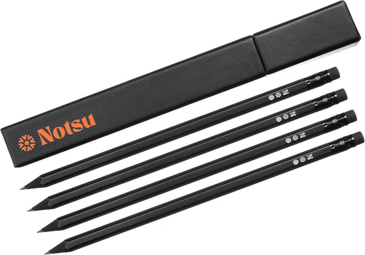 All Black #2 Pencils - Matte Black Premium Pencils with Erasers (Set of 4)