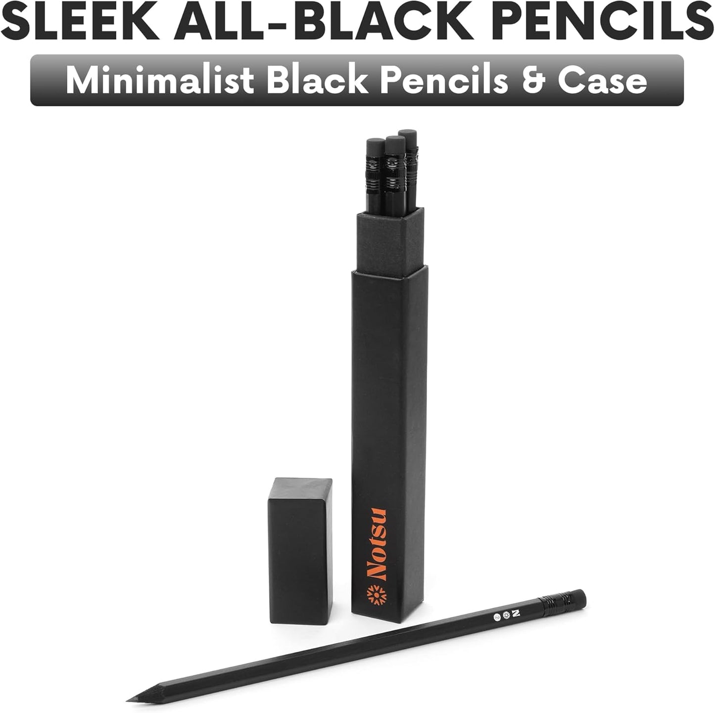 All Black #2 Pencils - Matte Black Premium Pencils with Erasers (Set of 4)