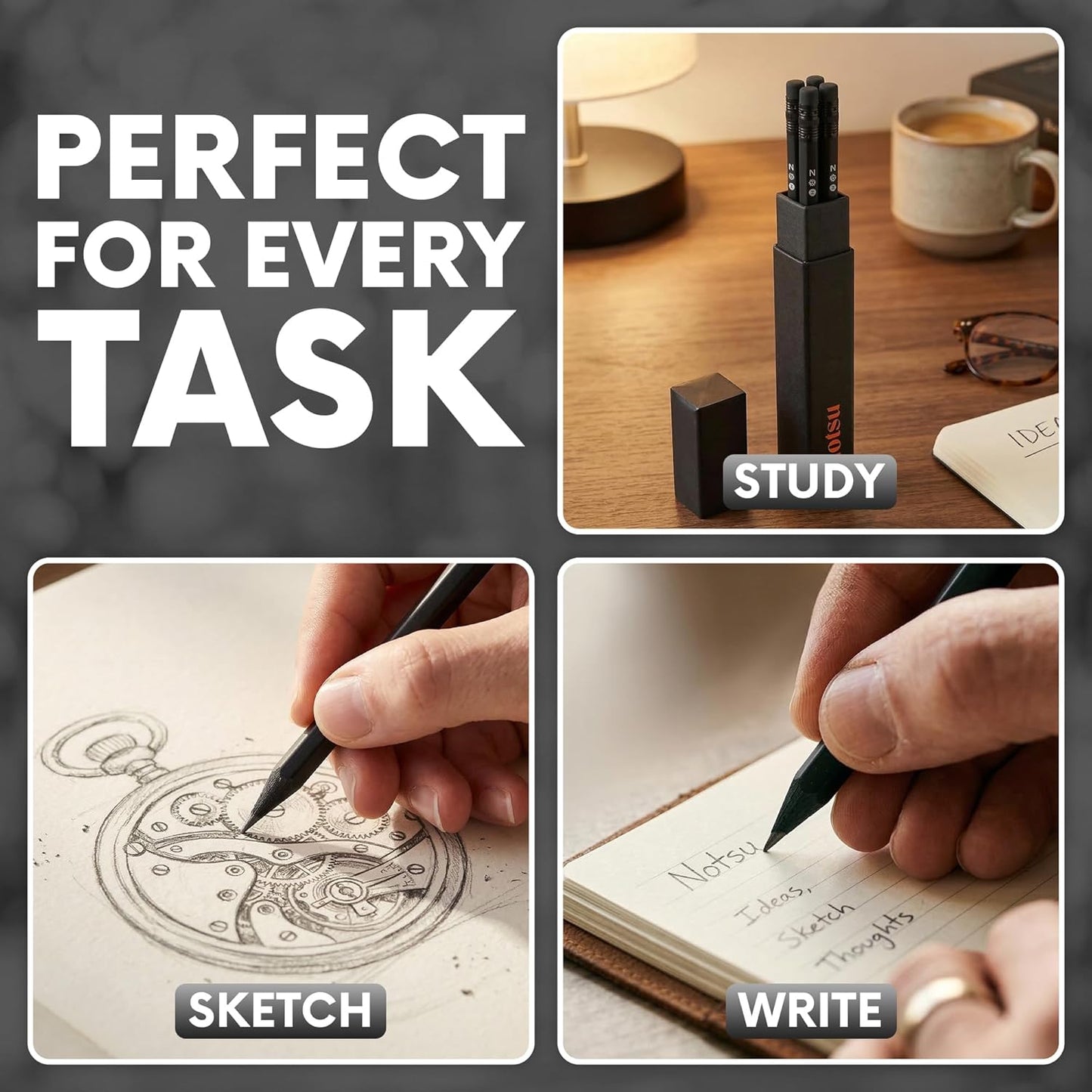 All Black #2 Pencils - Matte Black Premium Pencils with Erasers (Set of 4)