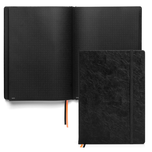 Notsu Black Paper Dotted Journal | B5 Dot Grid Notebook | 160 Pages 150gsm | Vegan Leather