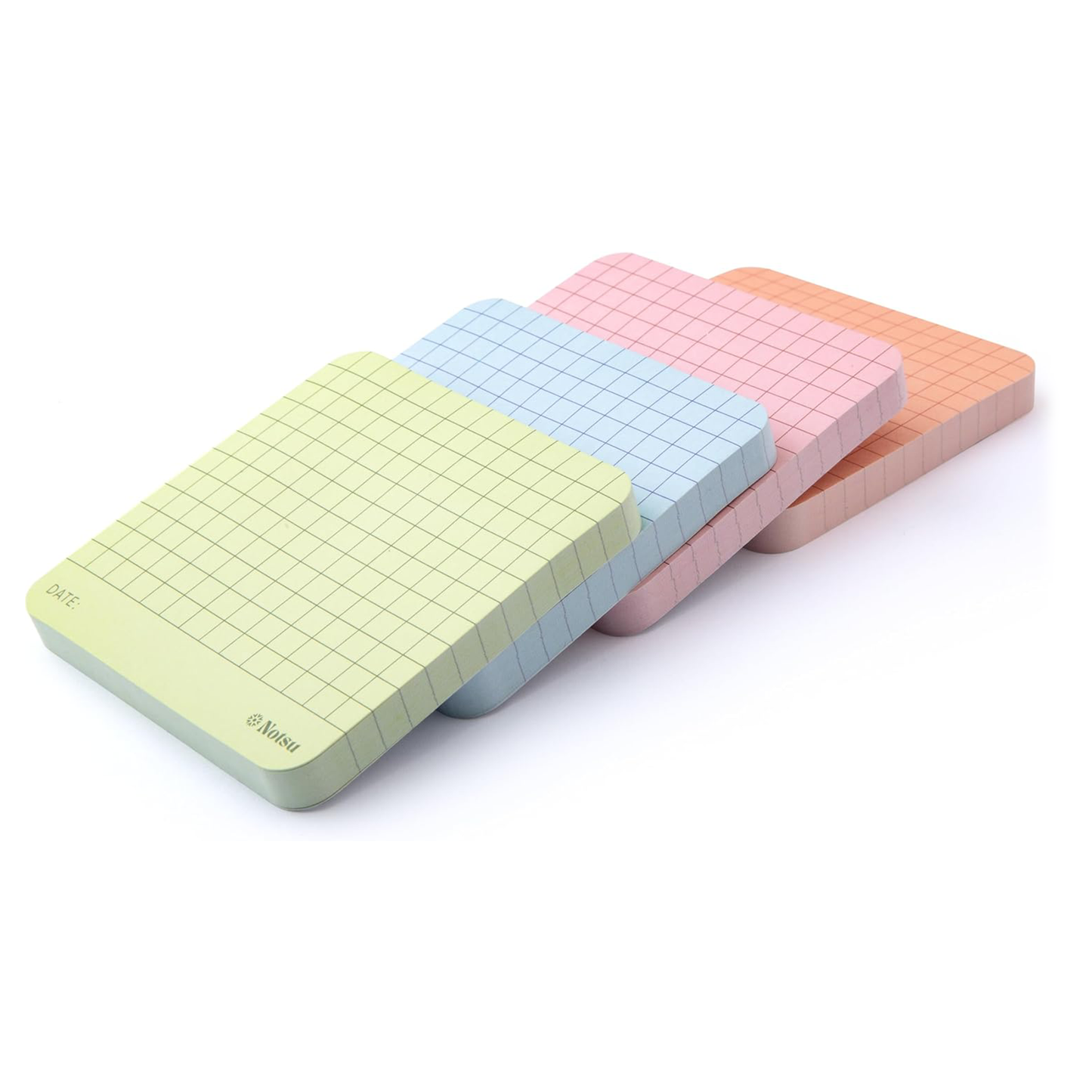 Notsu Graph Grid Sticky Notes – 4pk Pastel | 120gsm, 3x3 inch, Date Section
