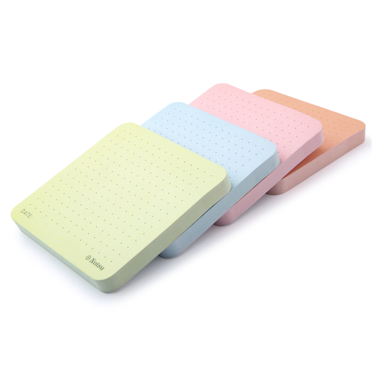 Notsu Dot Grid Sticky Notes | 4-Pack | 120gsm Pastel Memo Pads with Date, 3" x 3"