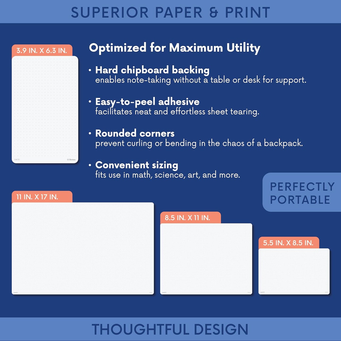Dot Grid Notepads - 8.5" x 5.5" Planning & Sketching Pads with Chipboard Backing (Pack of 2)