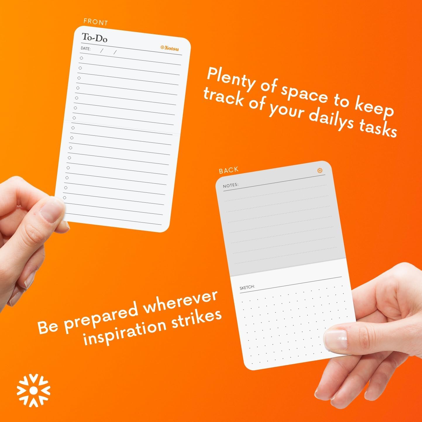 Notsu To Do List Grid Index Cards 3x5 | 40 Task Planner Foldable Vertical Notecards with Rounded Corners