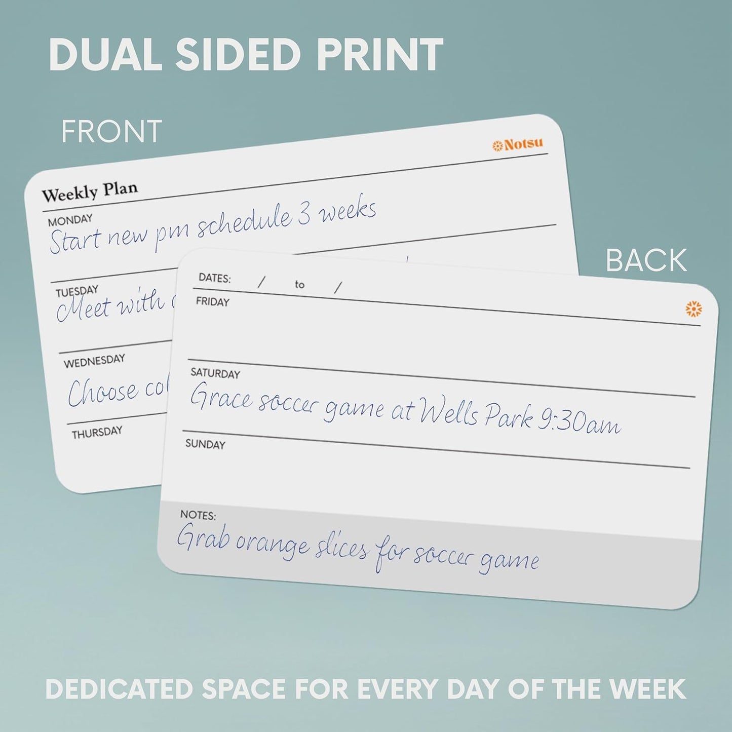 Notsu Weekly Planner Note Cards 3x5 inch | 40 Pocket Foldable Mini Calendar Index Cards | Premium 350gsm Thick Paper