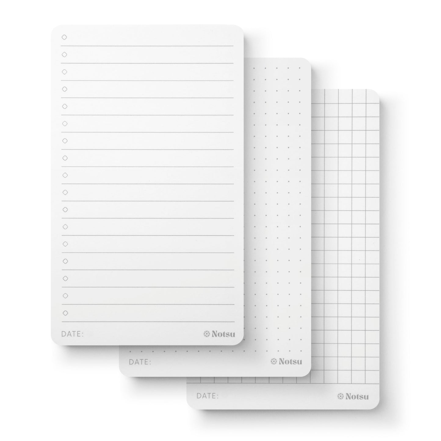 Notsu Assorted 3x5 Notepad Refills (3 Pack) | Mixed Dot Grid, Graph, Checklist Pocket Note Pads | 120gsm Heavyweight Paper | 60 Writing Pages Per Pad | Seamless Header-Free