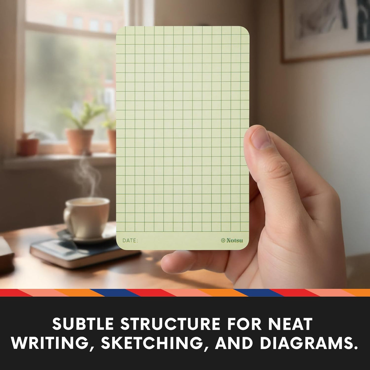 Notsu Graph Grid Note Cards 3x5 | 40-Count | 350gsm Pastel Color Index Cards with Rounded Corners