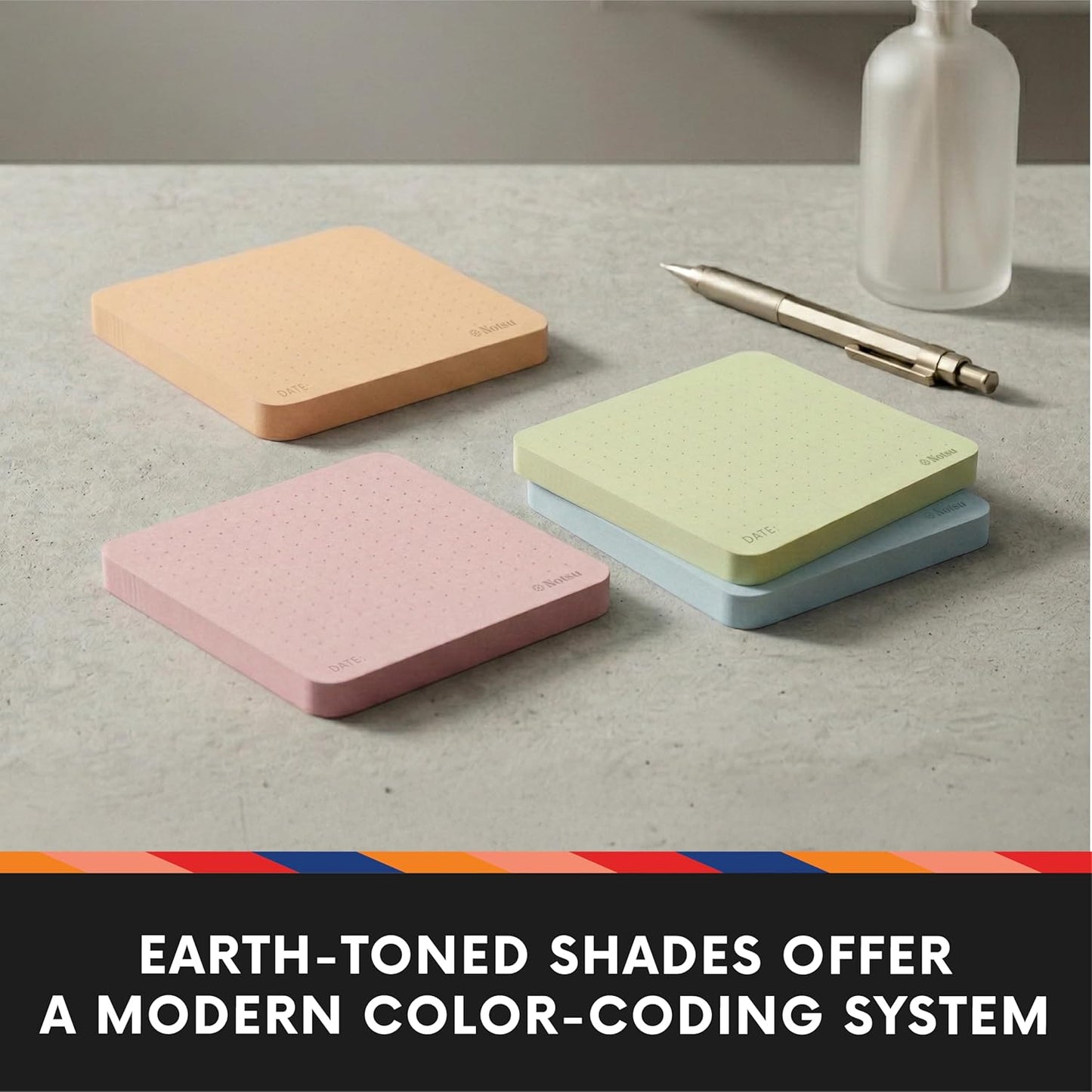 Notsu Dot Grid Sticky Notes 4pk | Premium Thick Paper 120g | Colorful Pastel Dotted Memo Pads with Date, 3" x 3"
