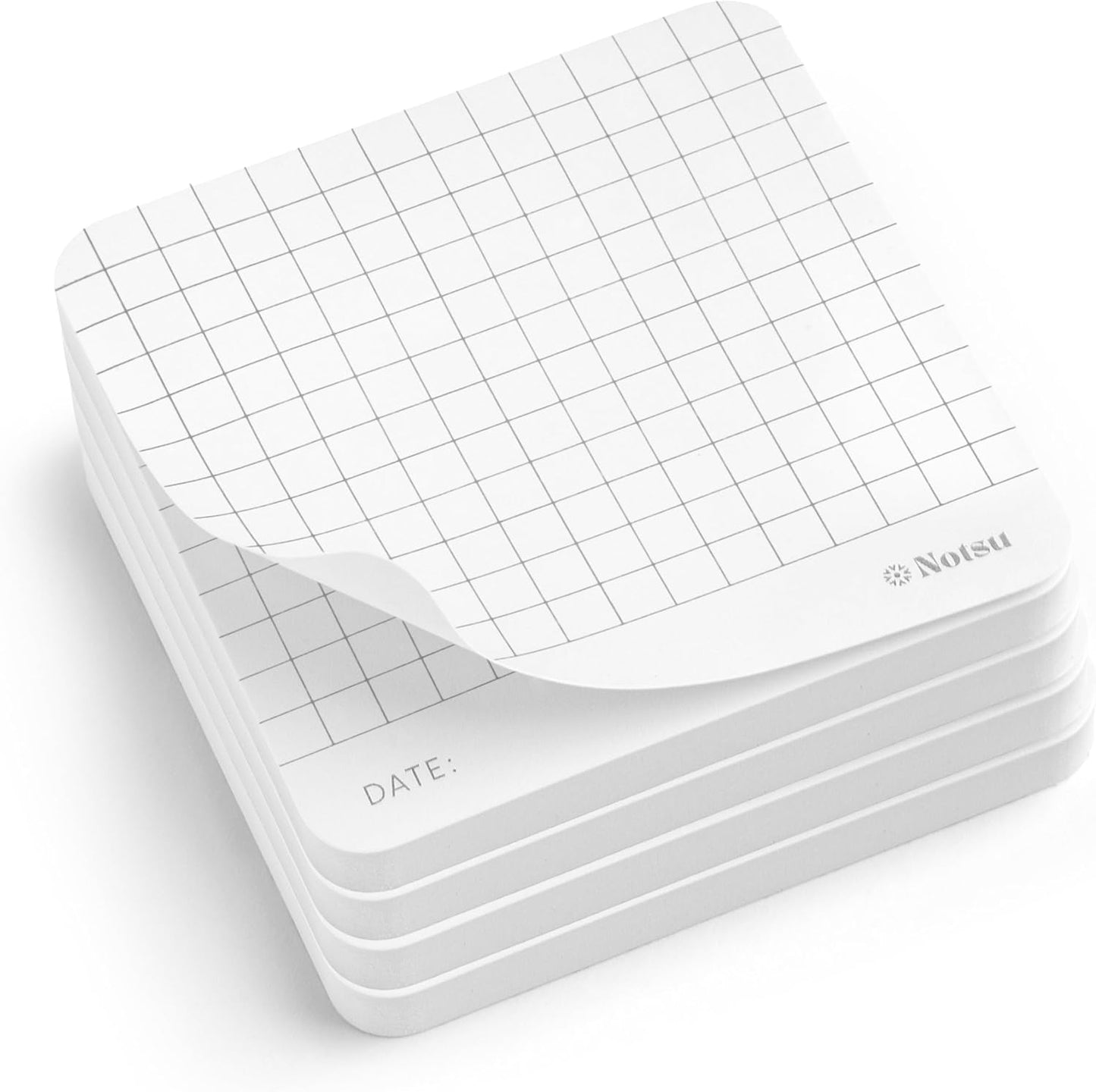 Notsu Graph Grid Sticky Notes 4pk | Premium Thick Paper 120g | Graphing Memo Pads with Date, 3" x 3"