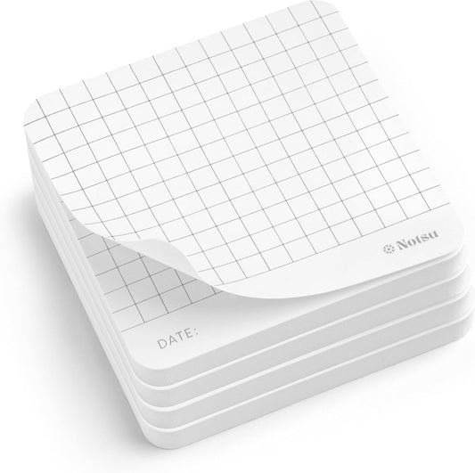 Notsu Graph Grid Sticky Notes 4pk | Premium Thick Paper 120g | Graphing Memo Pads with Date, 3" x 3"